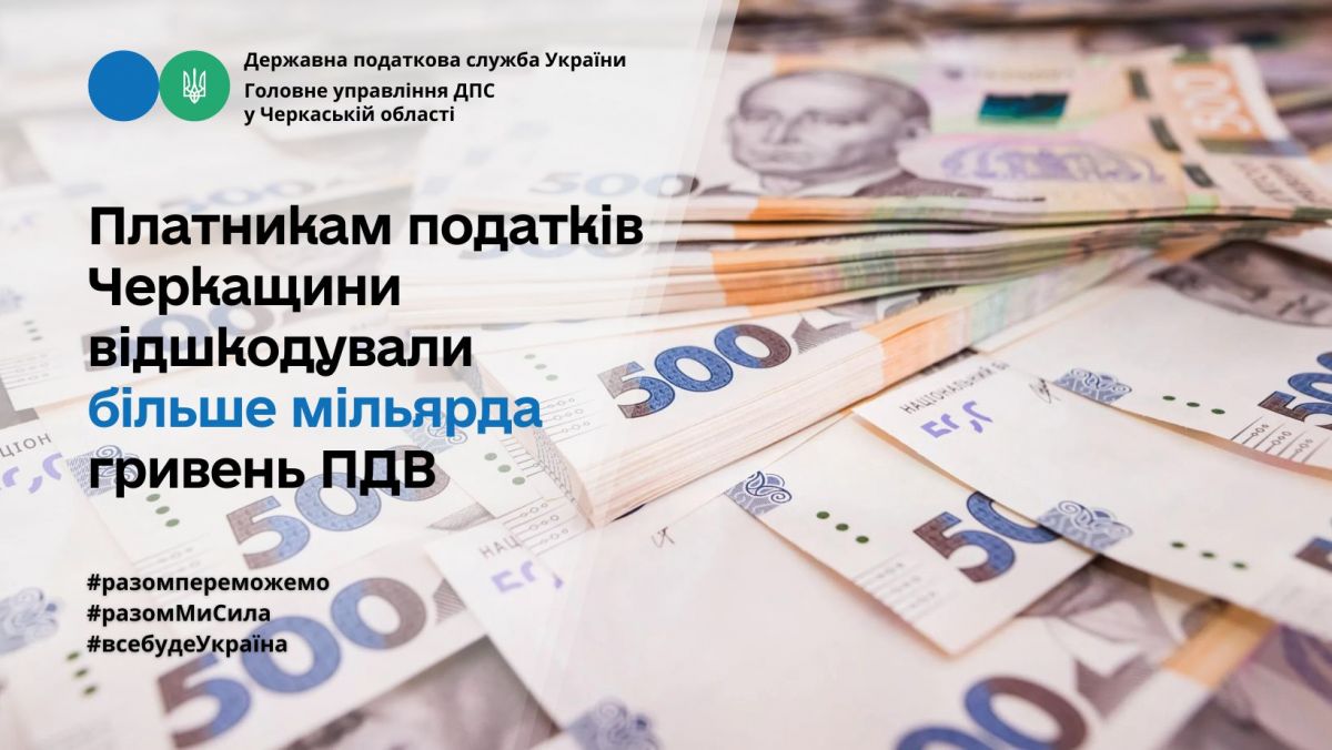 Платникам податків Черкащини відшкодували більше мільярда гривень податку на додану вартість